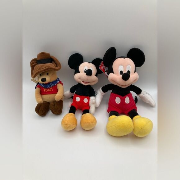 DISNEY Cowboy Winnie The Pooh Mickey Mouse Lot of 3 Plush Stuffed Animal - Picture 1 of 16